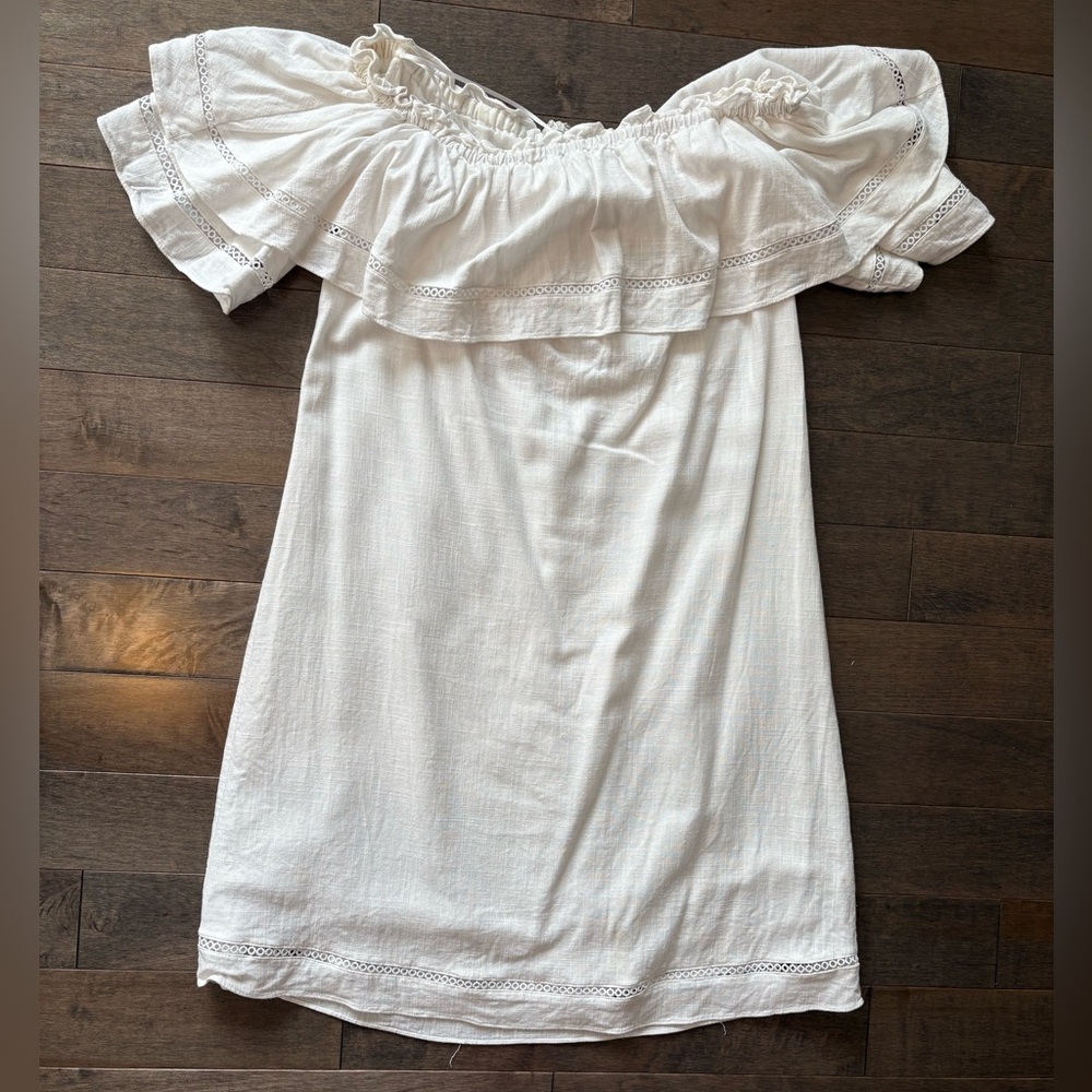 White Ruffled Off-the-Shoulder Mini Sundress - Picture 2 of 5
